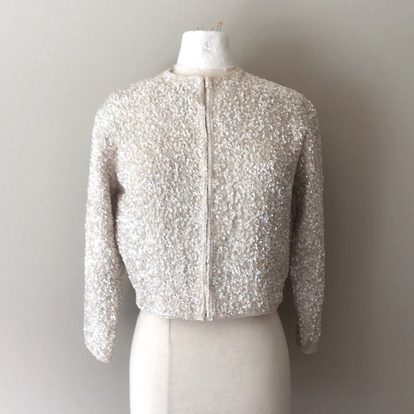 Vintage Cream AB Sequin Cardigan - Picture 1 of 7